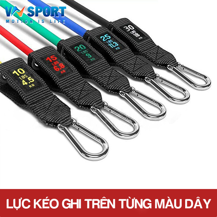 Dây Kháng Lực Ngũ Sắc Tập Thể Hình VNSPORT Chất Liệu Cao Su - 1 Bộ 5 Dây Tổng Lực 150LBS
