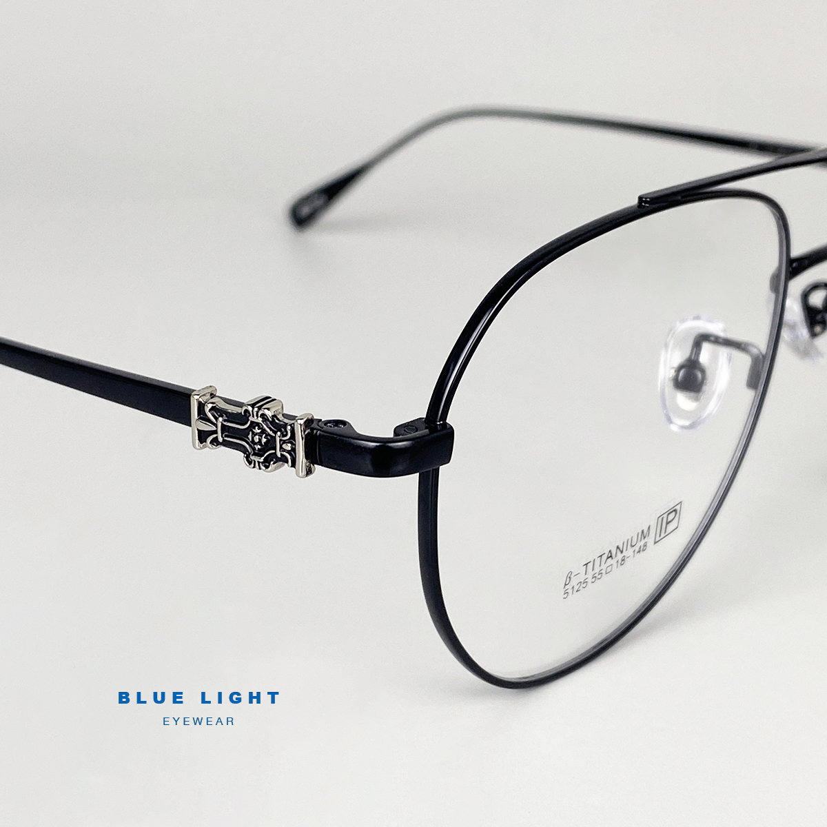 Gọng Kính Cận, Kính Giả Cận Nam Nữ TITANIUM Cao Cấp Siêu Nhẹ, Mắt Phi Công To Tròn , Full Đen, Bạc - BLUE LIGHT