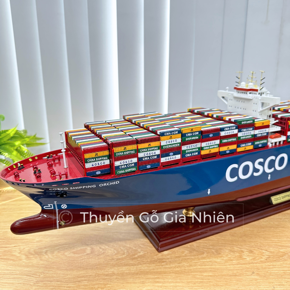 Mô Hình Thuyền Gỗ Phong Thủy Gia Nhiên, Thuyền Container Gỗ COSCO, Dài 100cm, Thuyền Trang Trí Xuất Khẩu Chất Lượng Cao