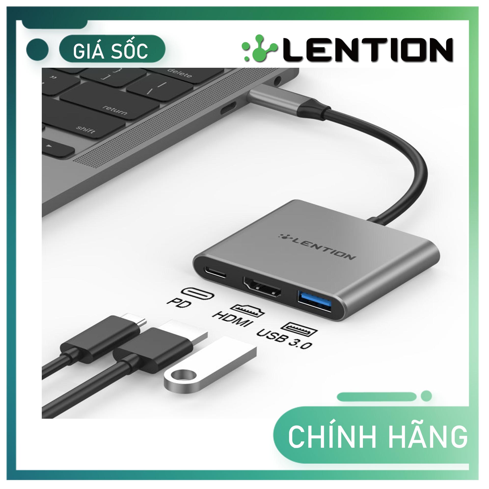 Bộ chuyển đổi USB-C 3 trong 1 Lention C14H Hàng Chính Hãng