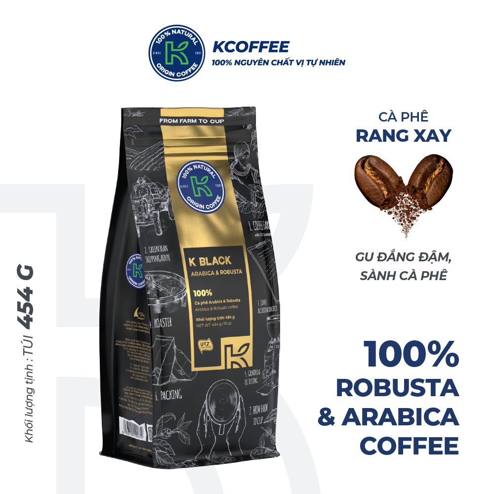 Combo 2 túi cà phê rang xay xuất khẩu K-Black thương hiệu K-Coffee (227g/Hộp)
