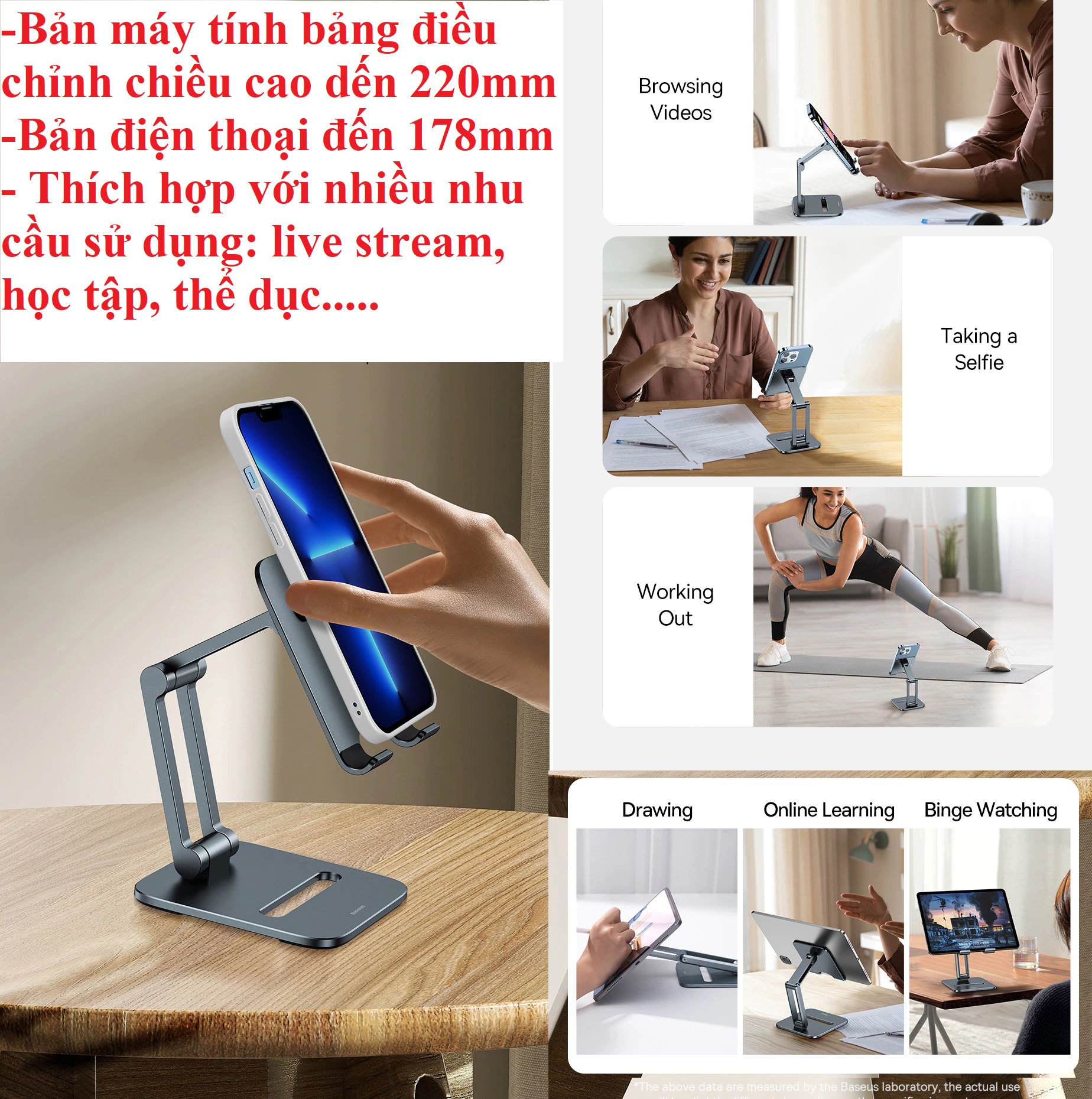 Giá đỡ điện thoại máy tính bảng hợp kim nhôm để bàn dạng xếp Baseus Biaxial Foldable Metal Stand _  Hàng chính hãng