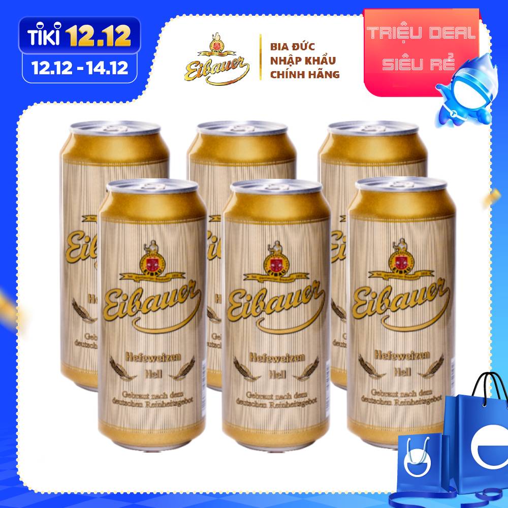 Bia Đức Thầy Tu EIBAUER HEFEWEIZEN HELL Nhập khẩu từ Đức - Combo 6 Lon Vàng 500ml