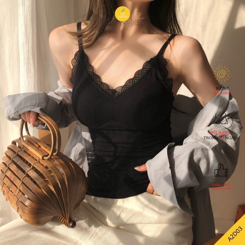 Áo Hai Dây Cotton Viền Ren Sexy - Mút Tháo Rời TEP FASHION A2D-VR02