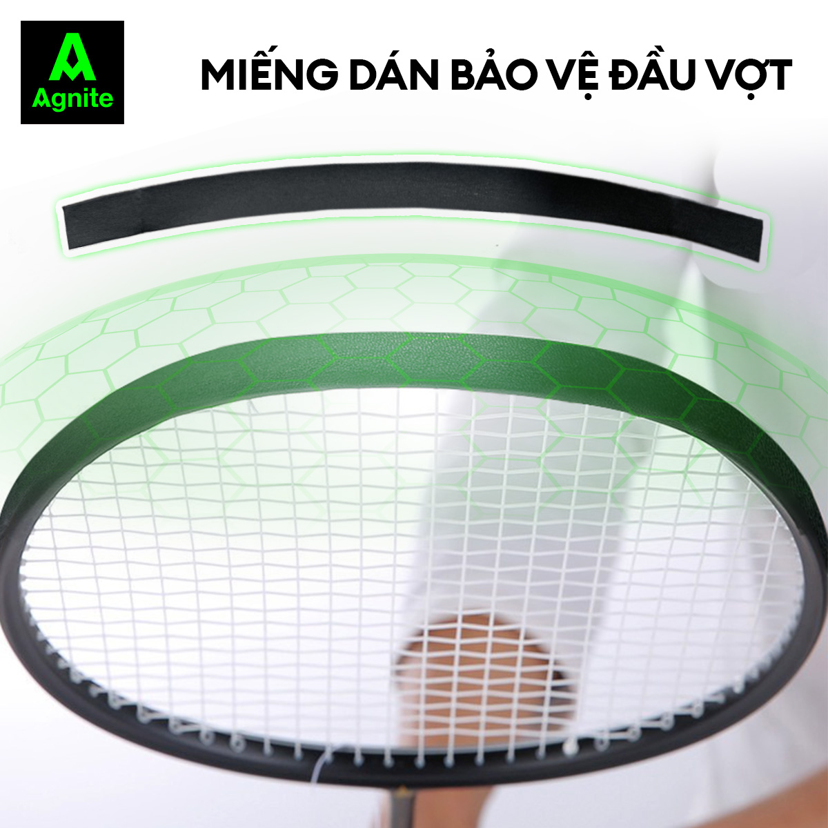 [COMBO 2] Miếng dán bảo vệ đầu vợt cầu lông Agnite tránh trầy xước, vợt tennis, da PU chống mài mòn, giá siêu rẻ