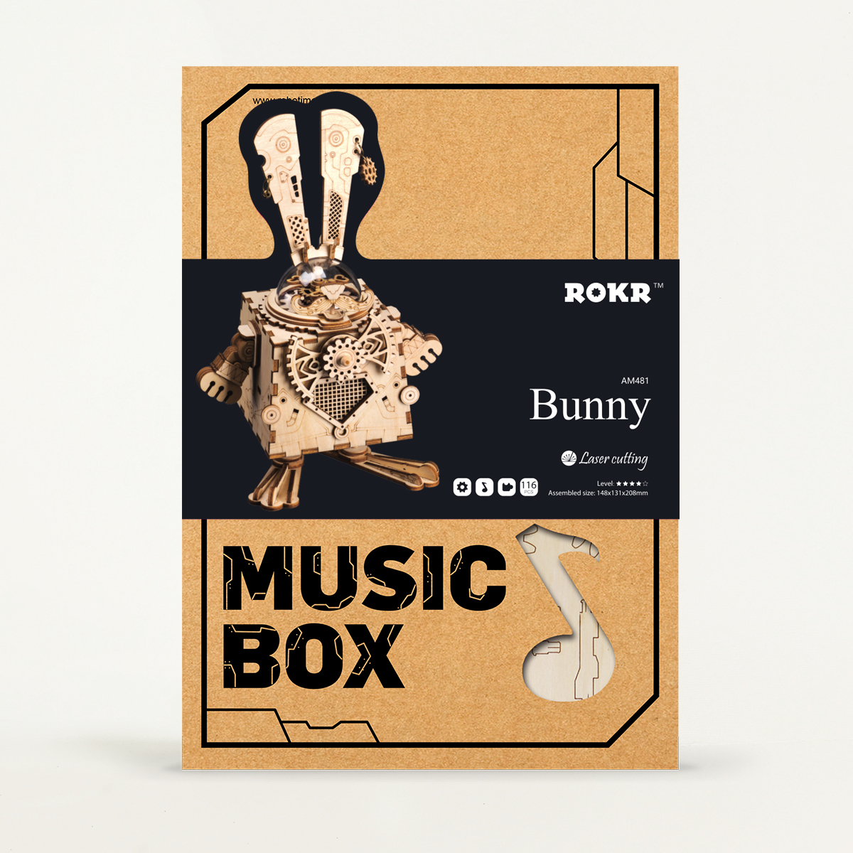 Hộp âm nhạc bằng gỗ lắp ghép hình chú thỏ Steam punk Music Box- AM481 Bunny