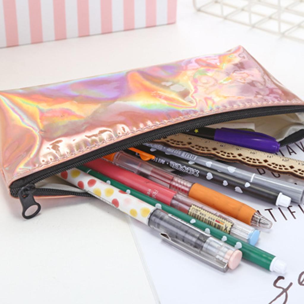 2xSoft Zipper Pouch Pencil Pen Case Holder Cosmetic Makeup Bag Purse Gold