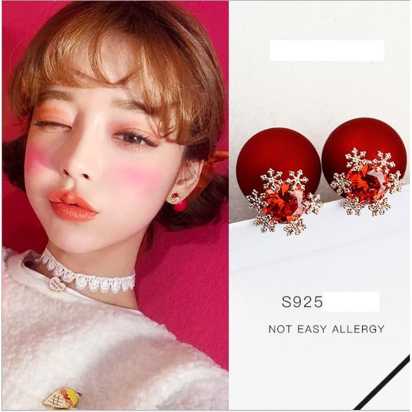 Bông tai hoa tuyết trân châu đỏ