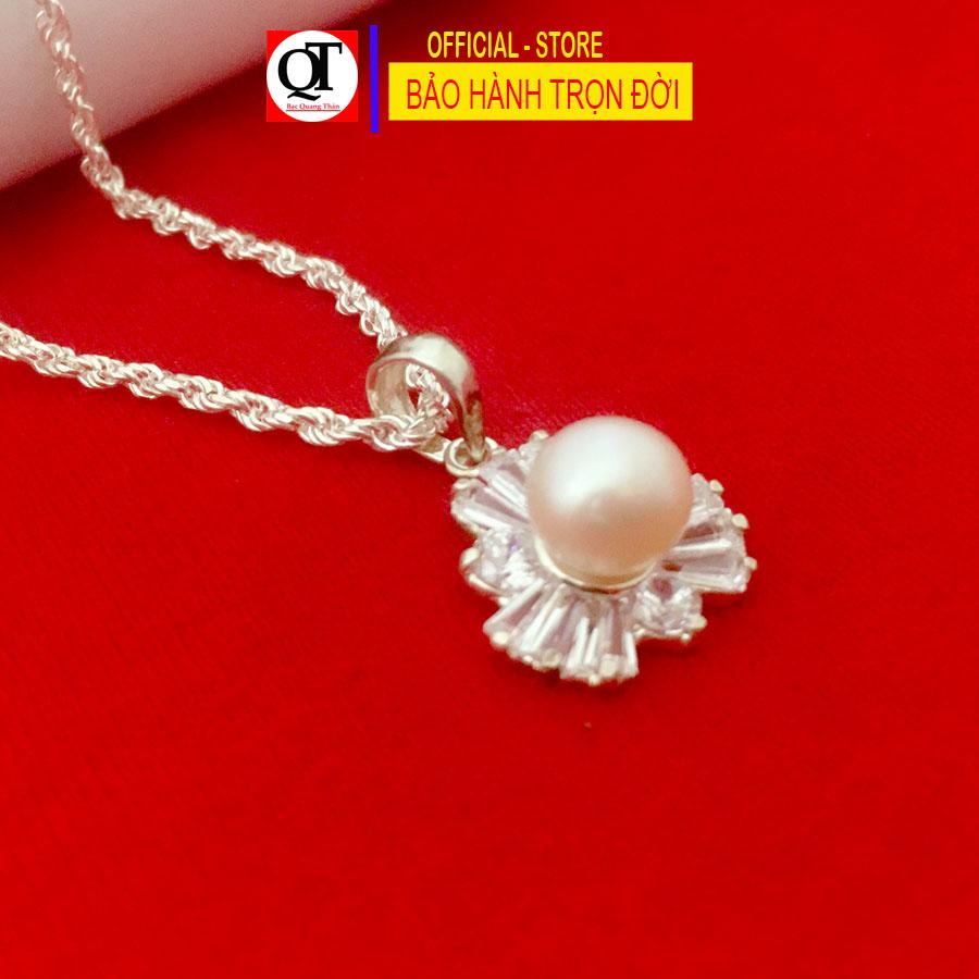 Dây chuyền nữ bạc ta kiểu lụa xoắn mặt dây ngọc size 4ly đính đá zircon cao cấp trang sức Bạc Quang Thản- KQTBTS23C