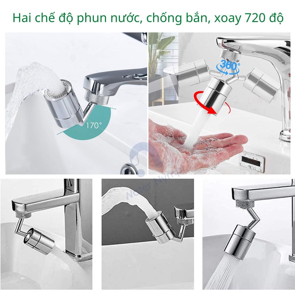 Đầu vòi nước rửa mặt, rửa chén xoay 720 độ, bằng đồng thau cao cấp Waternymph, tạo bọt, chống bắn, hai chế độ phun (tặng kèm ren)