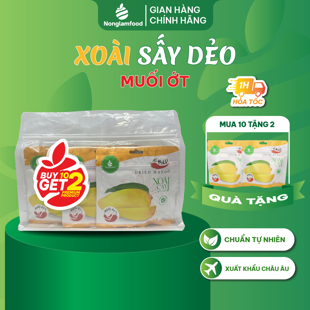 [Mua 10 Tặng 2] Combo 10 Túi Xoài Muối Ớt Cay Sấy Dẻo Nonglamfood Túi 75g | Healthy Snack