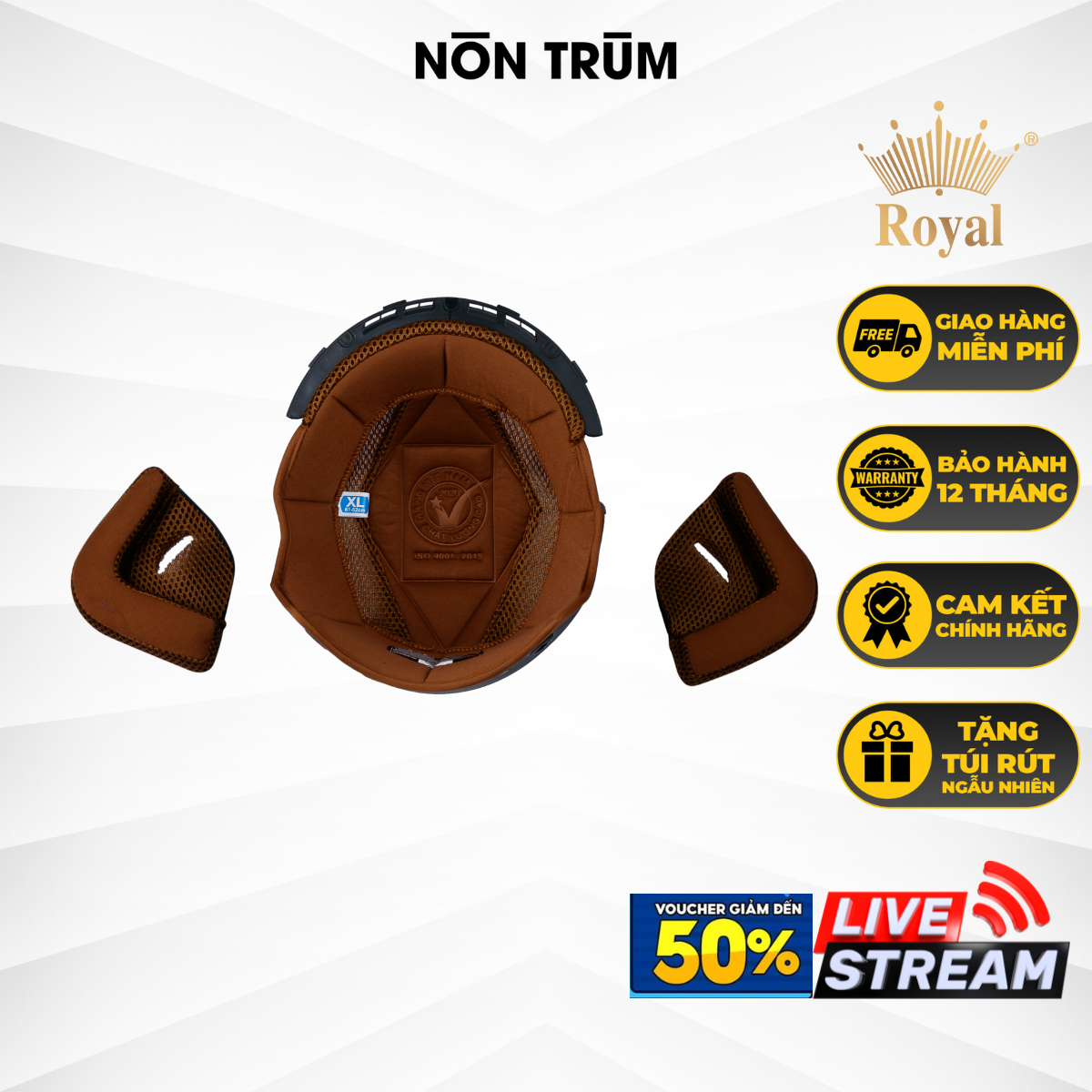 Lót nón bảo hiểm 3/4 Royal M139 gồm 1 lót và 2 ốp tai phiên bản mới