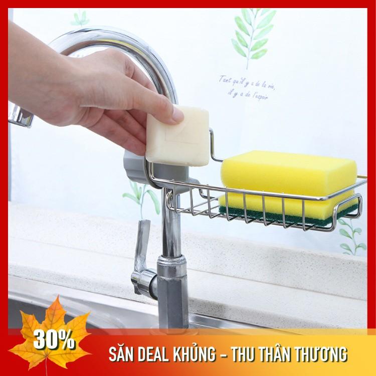 Giỏ INOX gắn vòi nước treo đồ rửa bát và xà phòng I Không cần khoan vít