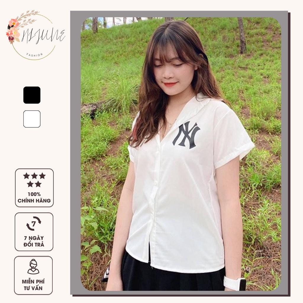 Áo sơ mi nữ tay ngắn form rộng kiểu in NY họa tiết HIJUNE OSM06