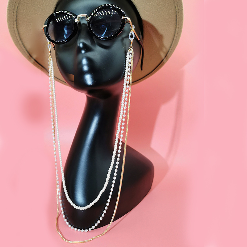 Dây chuyền đeo kính mắt 3 lớp layer phối chuỗi ngọc trai sang chảnh phụ kiện kính hot hit trend Âu Mỹ xu hướng thời trang mới