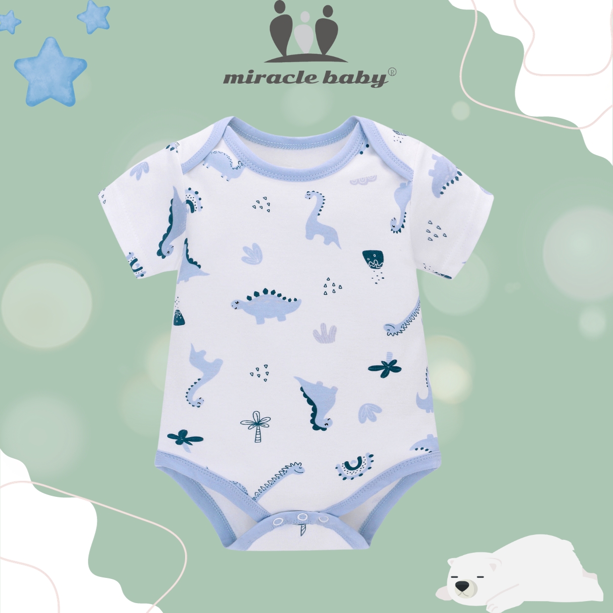 Jumpsuit/Bodysuit ngắn Miraclebaby chất liệu 100% cotton mềm mại thoáng mát cho bé trai , bé gái (Từ 0-12 tháng)