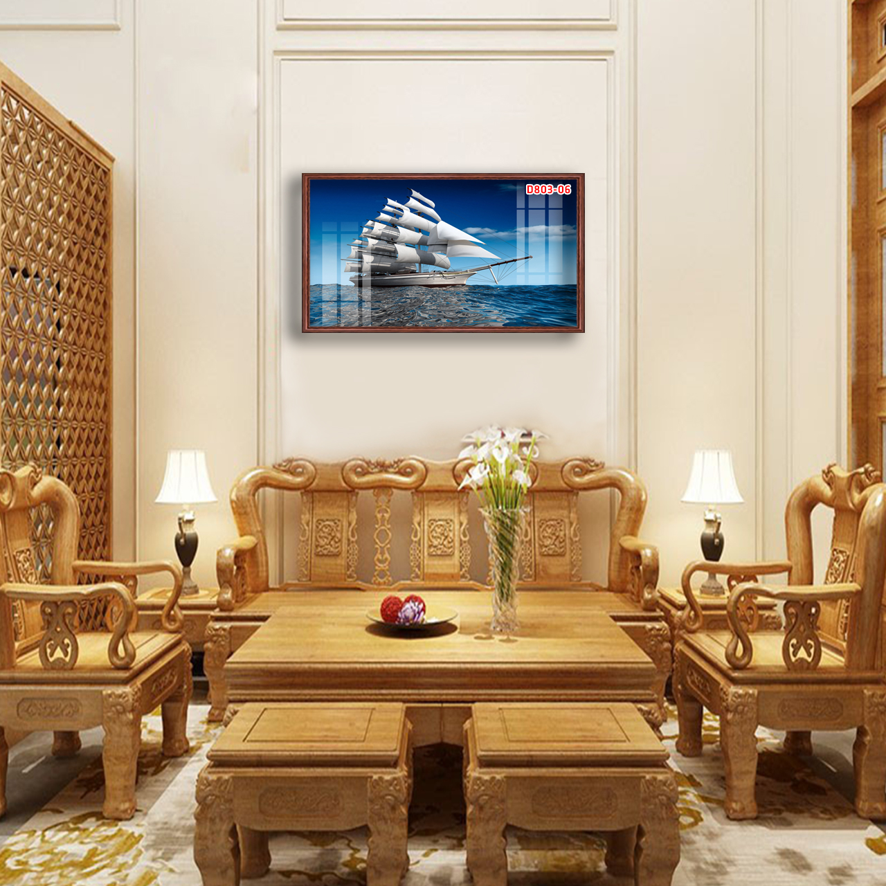 D803 01 Tranh kính Thuận Buồm Xuôi Gió