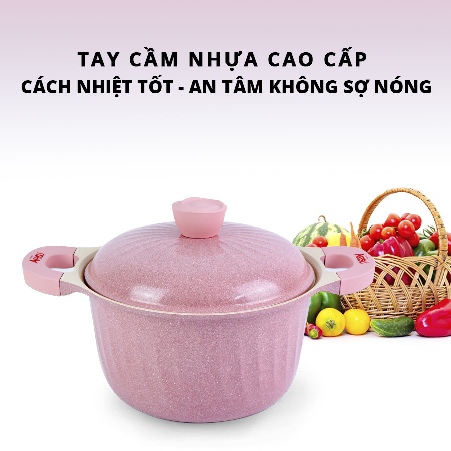 Nồi kháng khuẩn phủ 7 lớp phủ TITANIUM Happy Home Pro màu hồng size 24