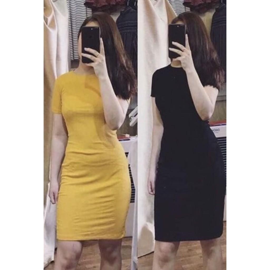 Đầm body nữ basic JOY BABE  thun ôm đẹp hack dáng, co giãn 4 chiều tốt, đầm ngắn cổ tròn thời trang DAM 1