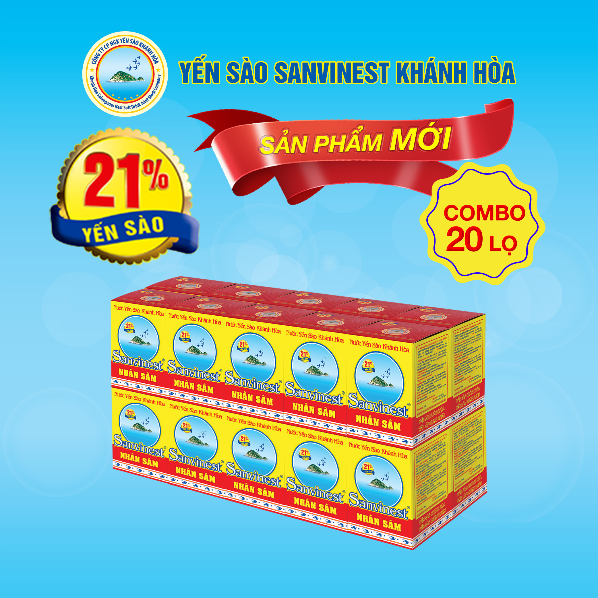 [Combo 20 lọ] Nước Yến sào Sanvinest Khánh Hòa Fucoidan Nhân sâm 70ml - S207