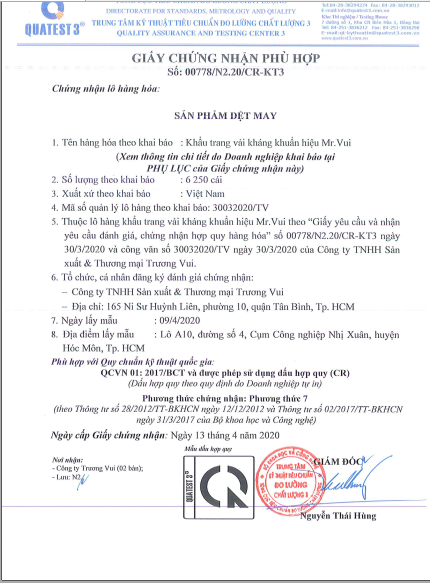 Set 5 Khẩu Trang Vải 3 Lớp Kháng Khuẩn Mr Vui - Hàng Chính Hãng