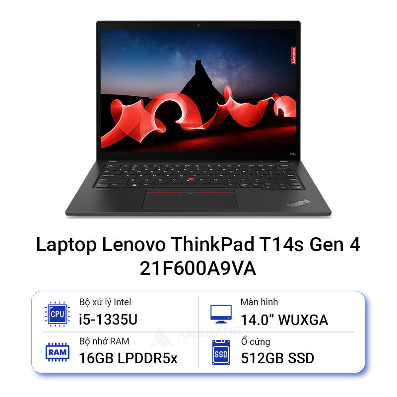 Lenovo ThinkPad T14S GEN 4 21F600A9VA (i5 1335U/ 16GB/ 512GB SSD/ 14 inch WUXGA/ NoOS/ Black/ Carbon/ 3Y) - HÀNG CHÍNH HÃNG