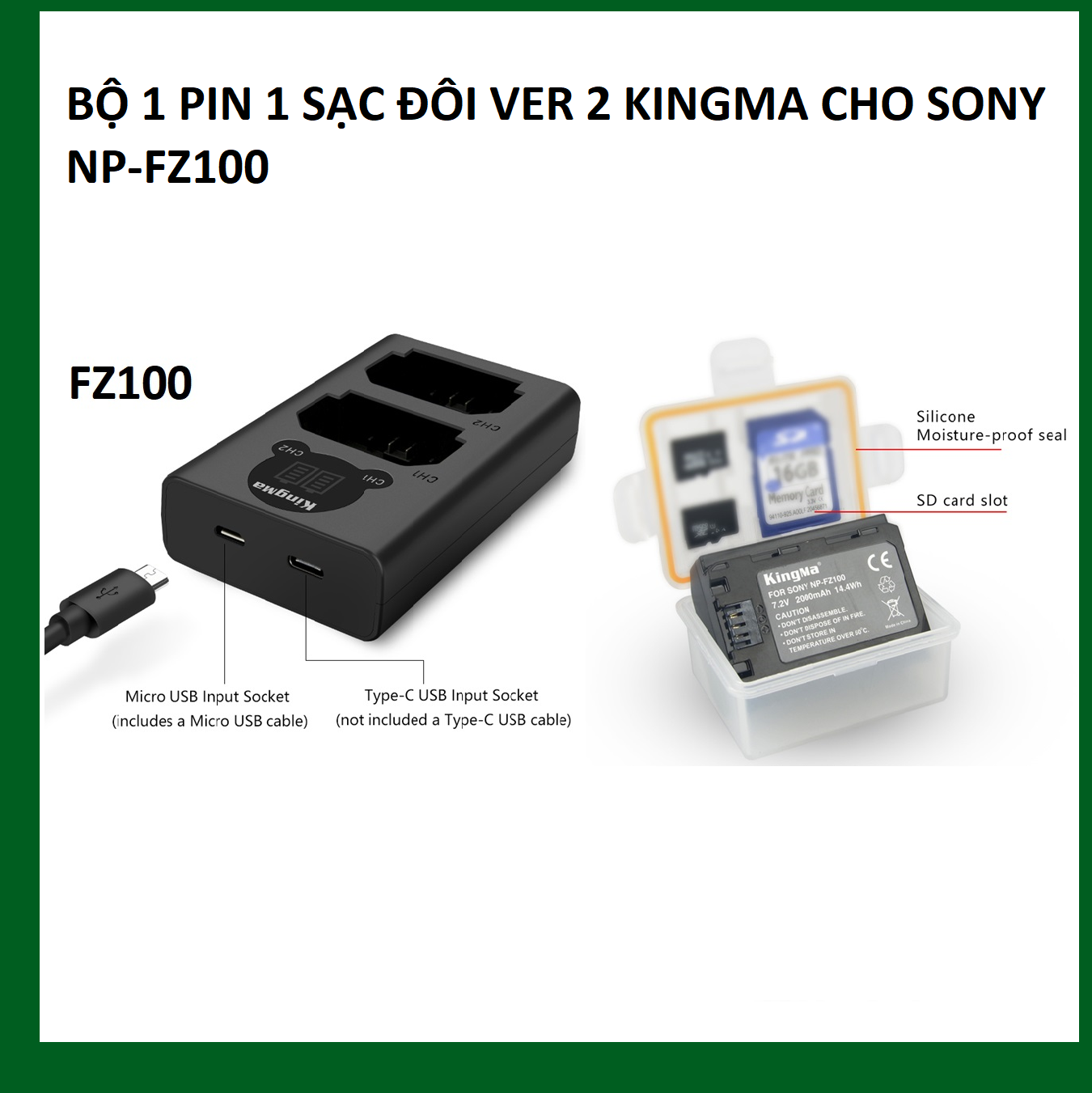 BỘ 1 PIN 1 SẠC ĐÔI VER 2 KINGMA CHO SONY NP-FZ100 - HÀNG CHÍNH HÃNG