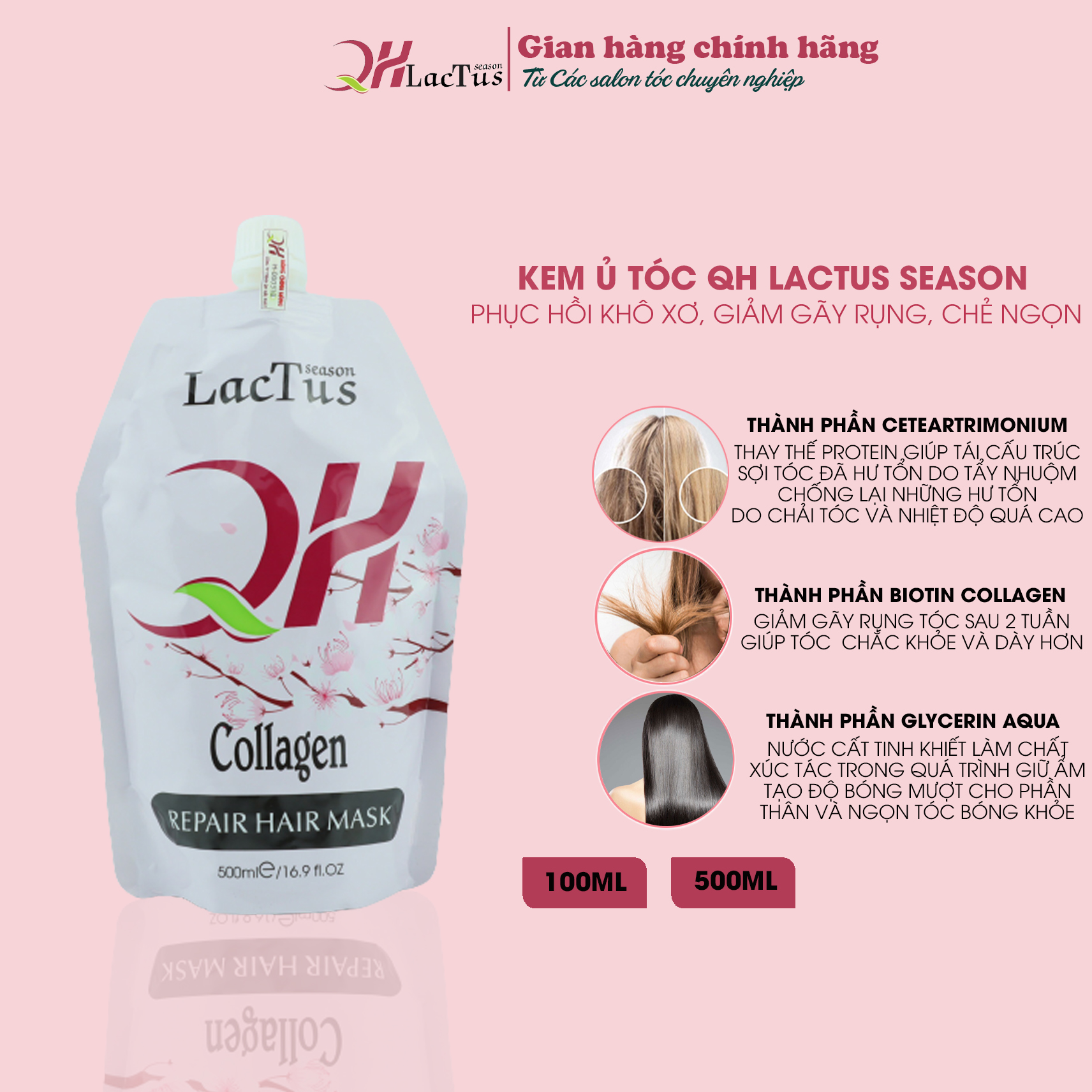 Kem ủ tóc QH Lactus season giảm gãy rụng phục hồi hư tổn chống xơ rối và tăng cường độ ẩm Hấp tóc Qh lactus season 500ml