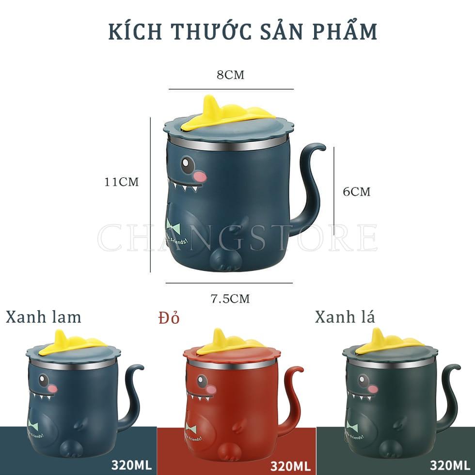 Ly Giữ Nhiệt Inox Hình Khủng Long, Cốc Giữ Nhiệt Siêu Cute Tặng Kèm ống Hút
