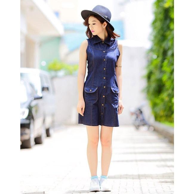 Đầm Yếm Jean Nẹp Viên Phối Túi Ko Kèm Áo Thun BY1160