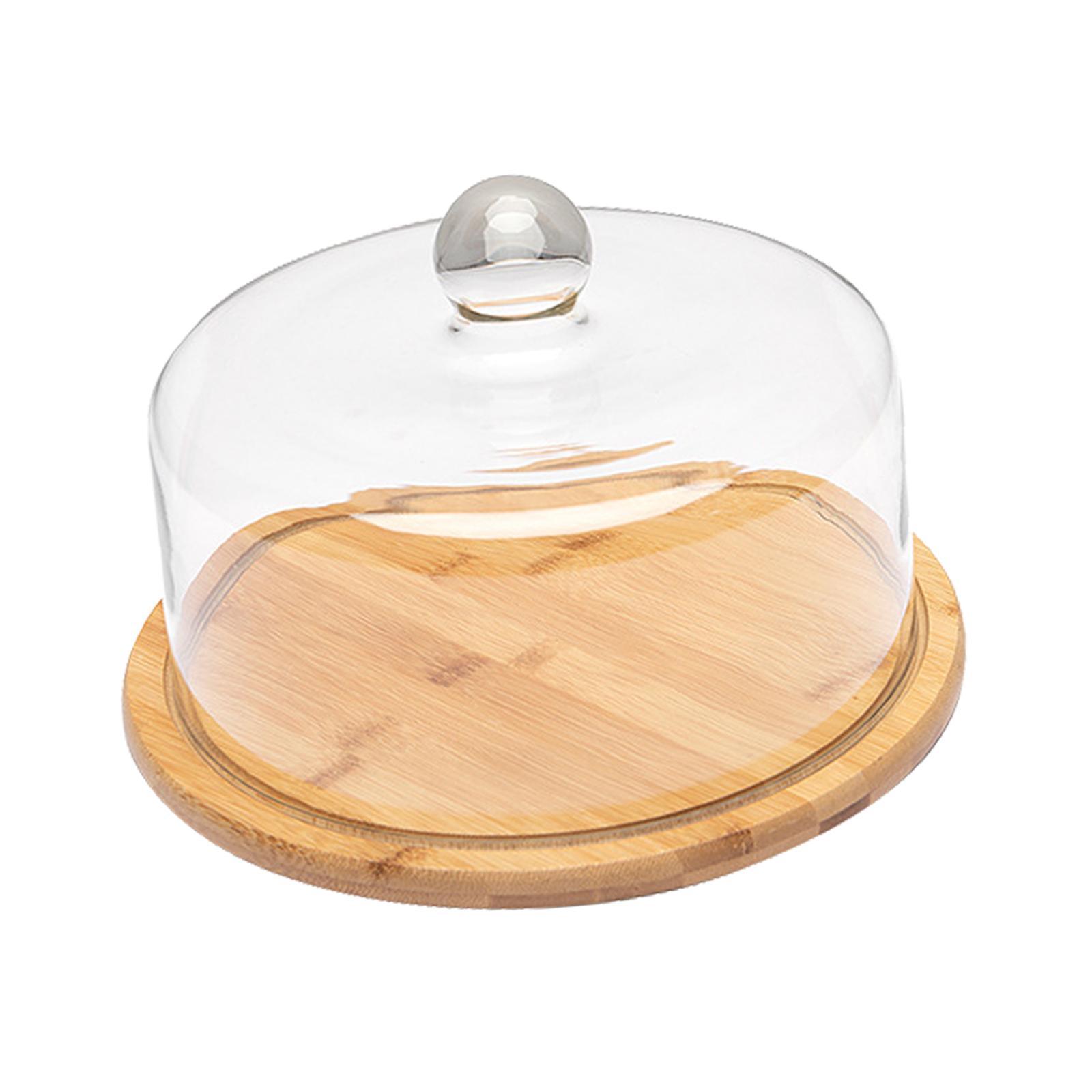 Glass Cover Serving Tray Wooden Cake Stand with Glass Cover for Restaurants