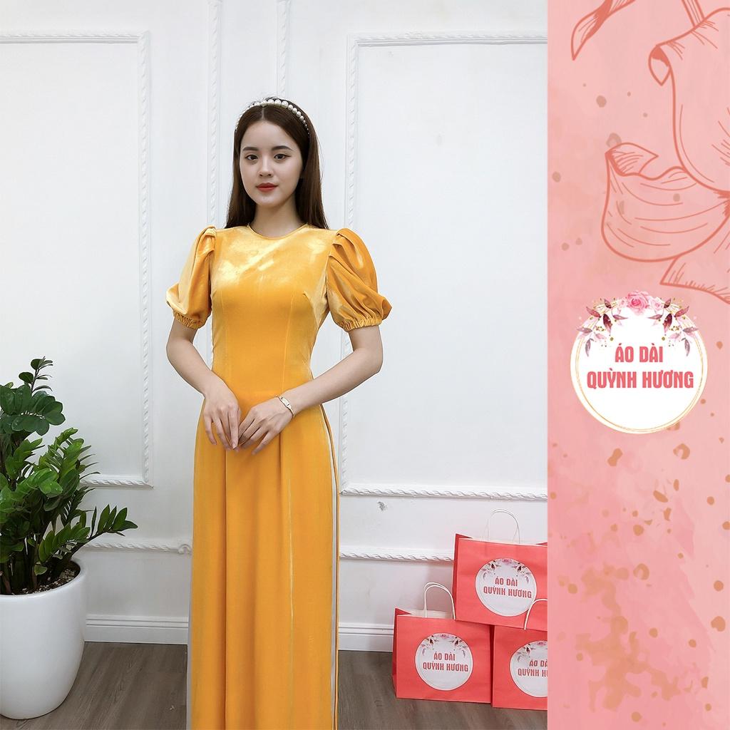 Áo dài nhung màu vàng tay bồng chun