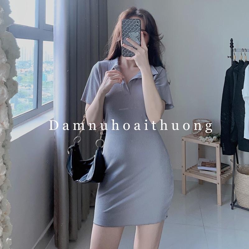 Váy polo ôm body/ Đầm ôm cổ sơ mi dáng ngắn, cộc tay chất gân đũa xịn mịn