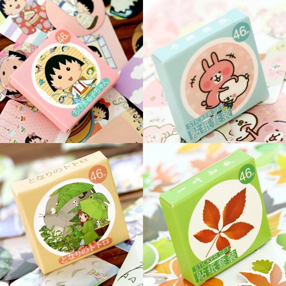 Hộp 46 sticker trang trí hoạt hình nhiều mẫu