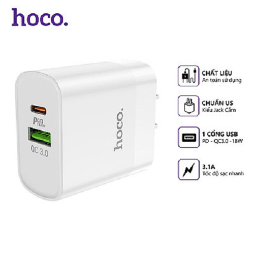 Củ sạc nhanh C80 2 cổng ( USB + Type- C ) 3.1A, PD 20W, Q.C 3.0 hỗ trợ sạc nhanh ( hàng chính hãng)