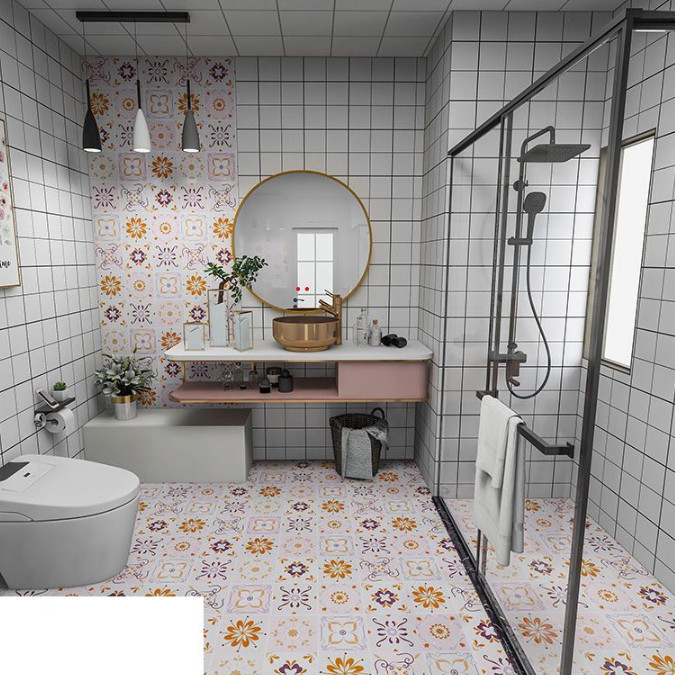 COMBO CUỘN 3 mét decal dán nền dán sàn GẠCH HOA NÂU HS2010 KHỔ 60CM KEO SẴN