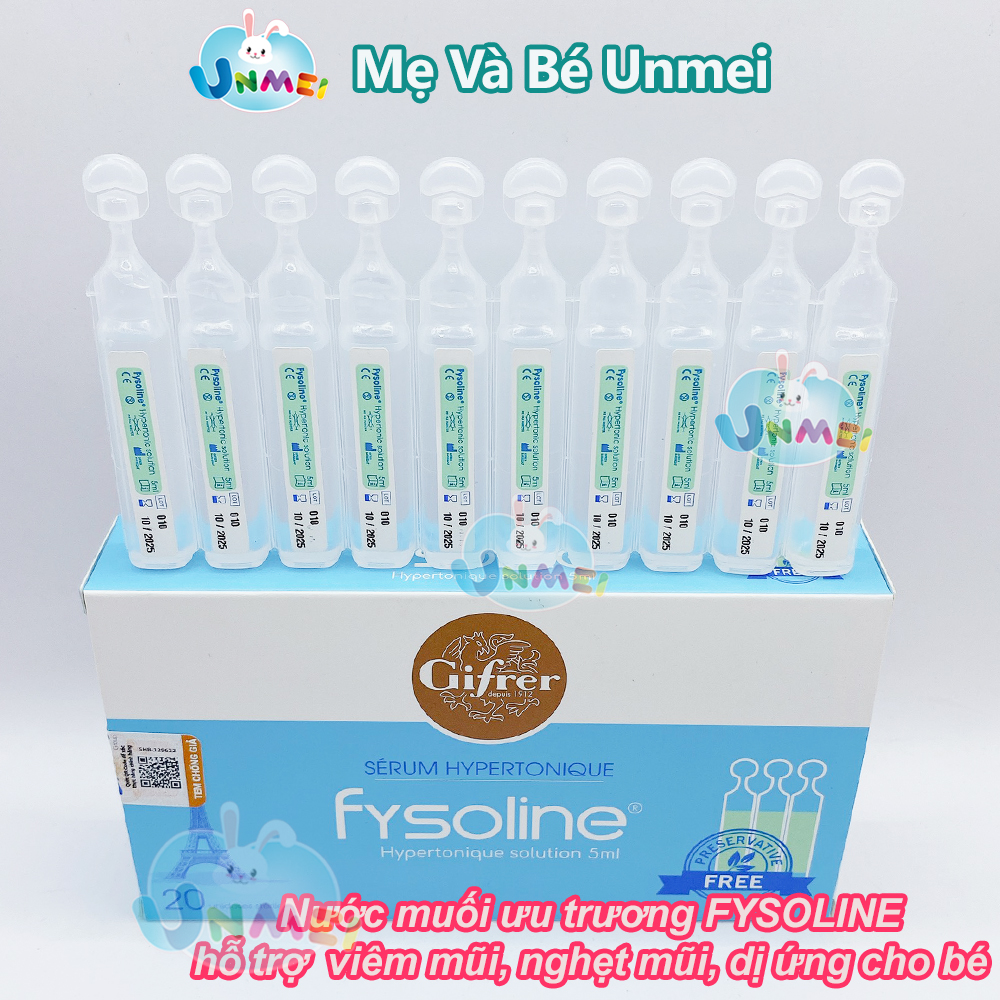 Nước muối ưu trương FYSOLINE hỗ trợ viêm mũi, nghẹt mũi cho bé (20 ống/Tách Lẻ 10 ống x 5ml) - Fysoline Xanh Dương (Trường Hợp Nghẹt Mũi Nặng)