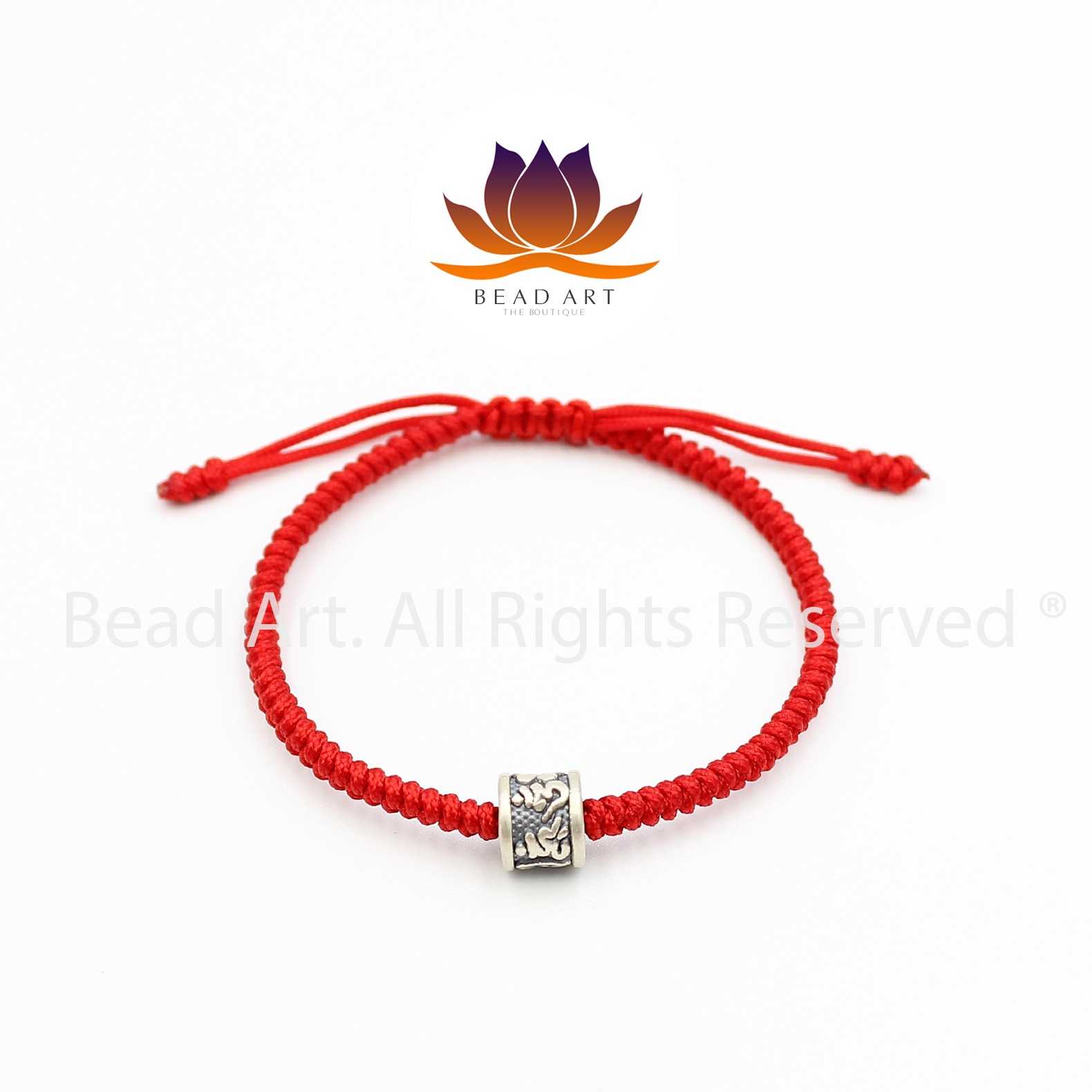 Vòng Tay Thắt Dây Đỏ, Chỉ Đỏ Nút Tibet, Charm Bạc 999 Lục Tự Chú Om Mani Padme Hum, Vòng Tay Phong Thuỷ - Bead Art