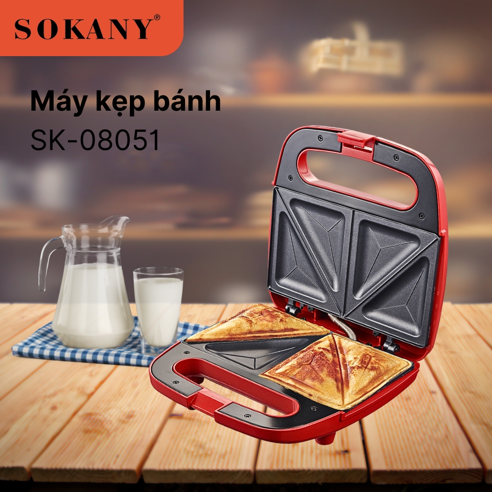 Máy kẹp nướng ép bánh SOKANY công suất lớn 750W tích hợp 2 mặt chống dính giúp bánh chín nhanh chóng vô cùng tiện ích - HÀNG CHÍNH HÃNG - DELIYA