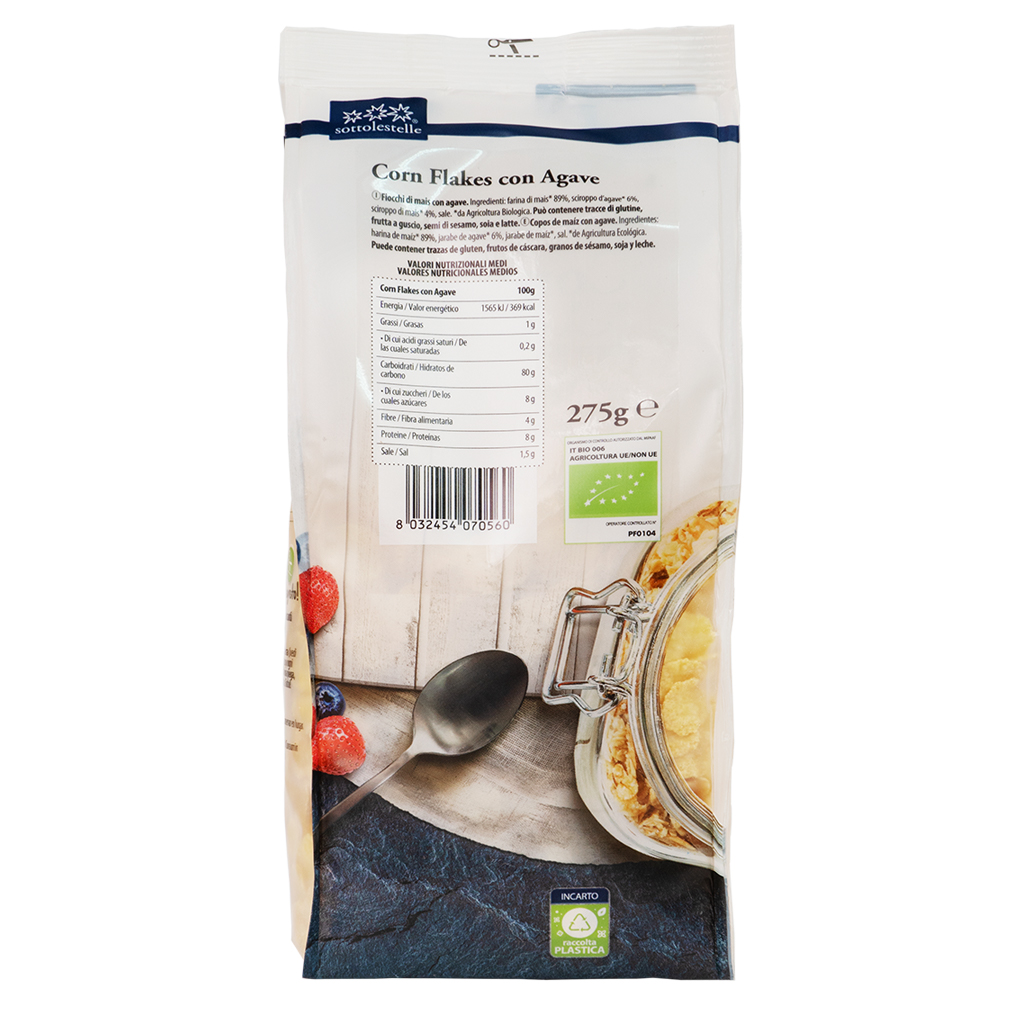Ngũ cốc hữu cơ bắp ngô siro cán dẹp Sottolestelle 300g Organic Corn Flakes Agave