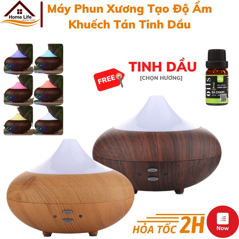 Máy Khuếch Tán Xông Tinh Dầu Phun Xương Tạo Ẩm Vân Gỗ Bí Ngô - Tặng Kèm Tinh Dầu Xông Phòng Thiên Nhiên - Máy  TD Bưởi