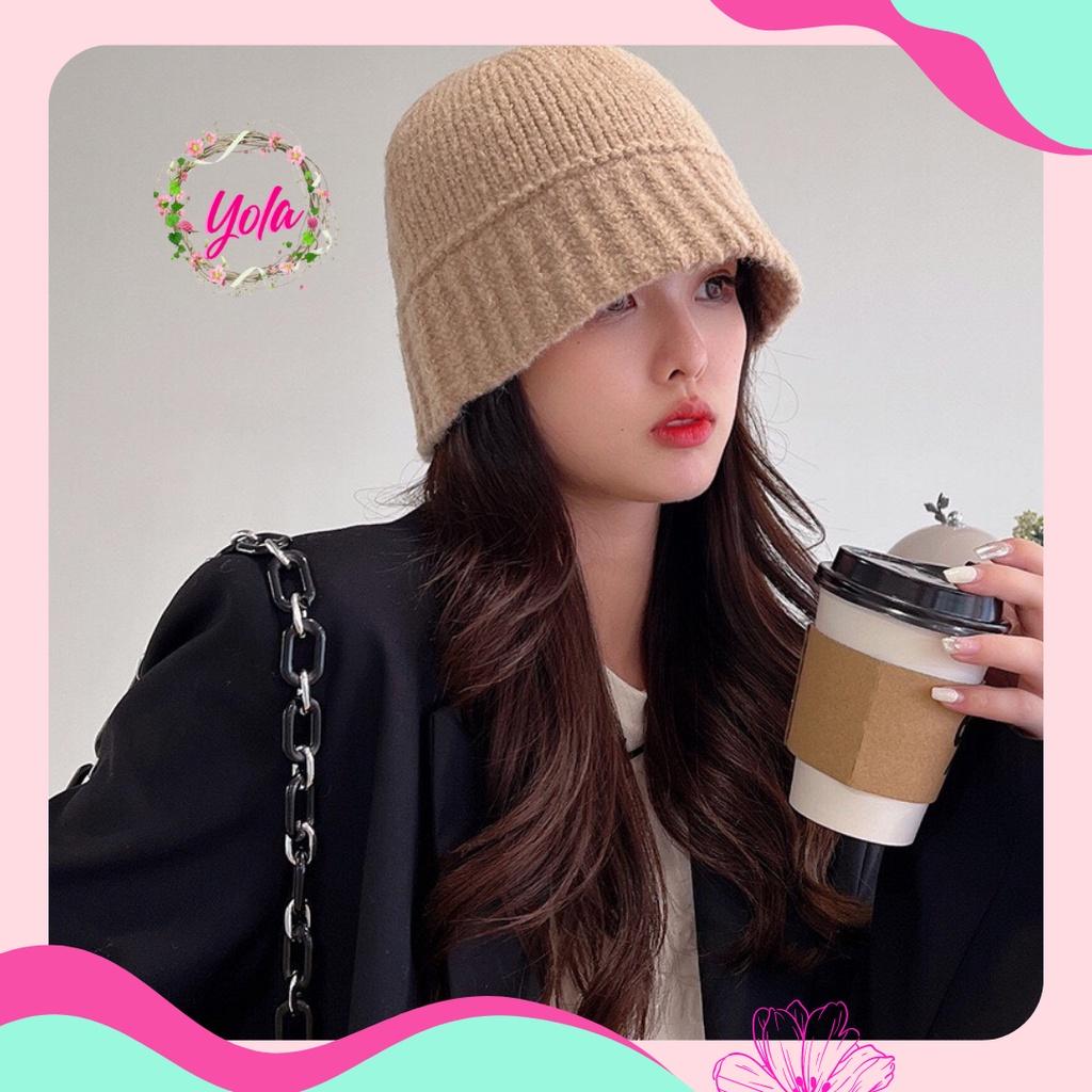 Mũ len nữ giữ ấm Yola shop, mũ bucket len thời trang Hàn Quốc dày giữ ấm mùa đông MULE.003