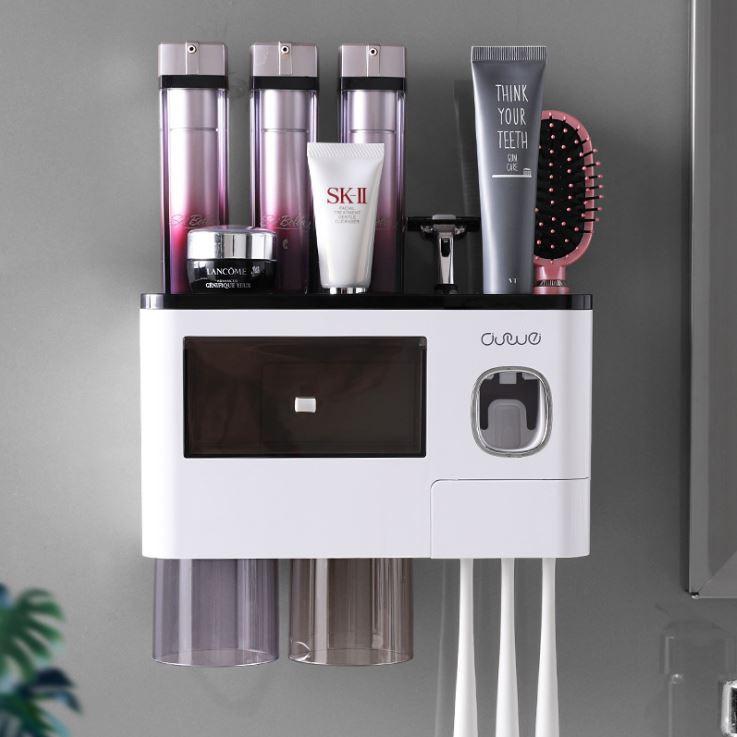 Bộ Nhả Kem Đánh Răng Tự Động , Kệ Dán Để Đồ Nhà Tắm Dán Tường Cao Cấp 1,2,3,4 Cốc Nhiều Màu Cao Cấp Sang Trọng & An Toàn
