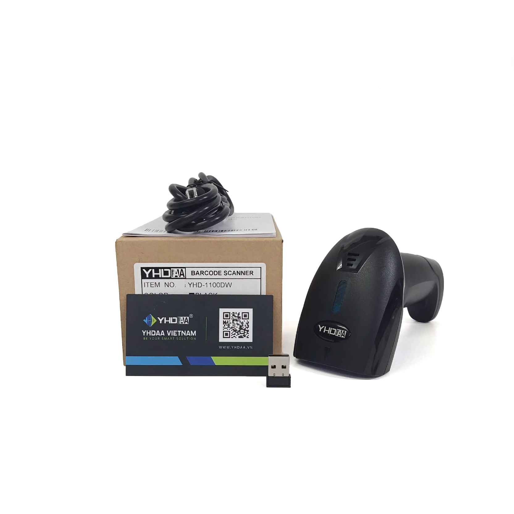 Máy quét mã vạch không dây YHD 1100DW 2D đọc mã vạch Barcode(1D), Qrcode(2D) kết nối đầu thu USB dùng trên Máy tính, Laptop - Hàng Nhập Khẩu