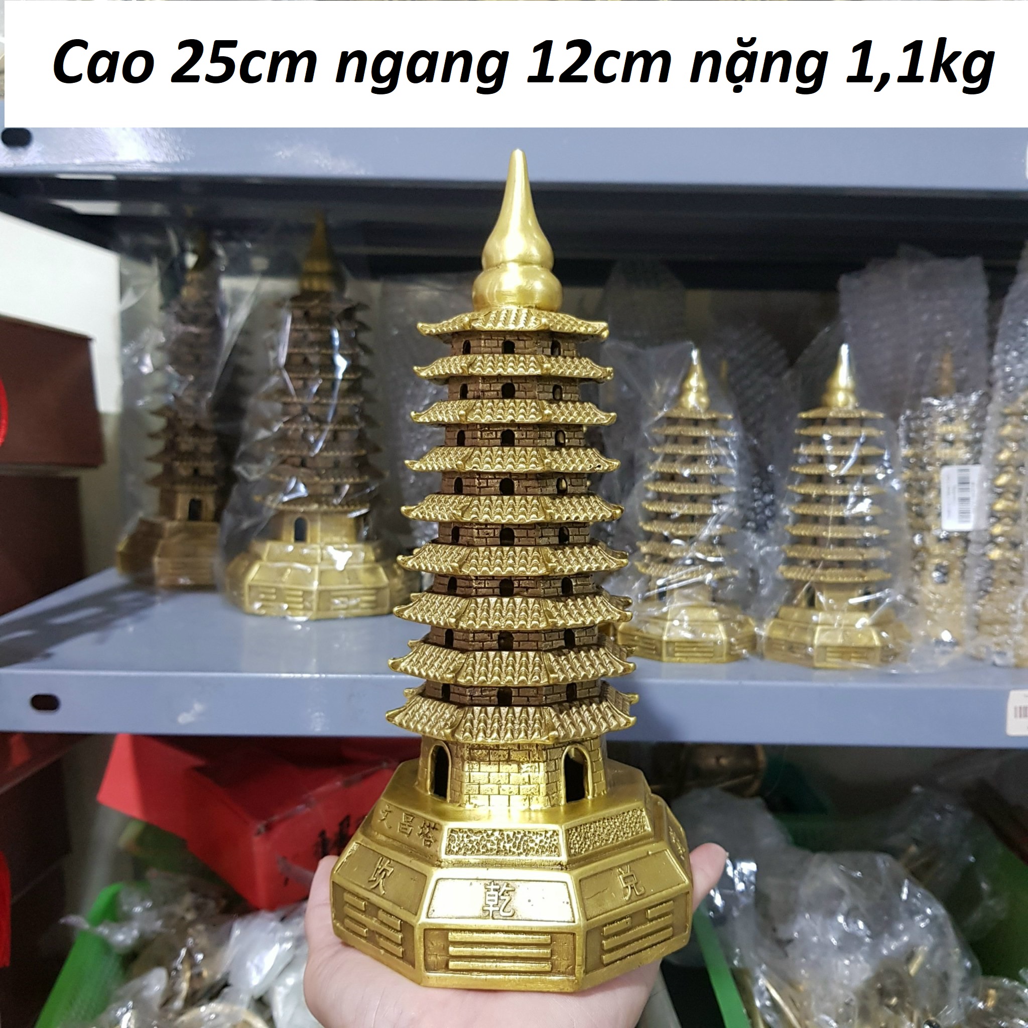 Tháp văn xương bát quái 9 tầng bằng đồng vàng