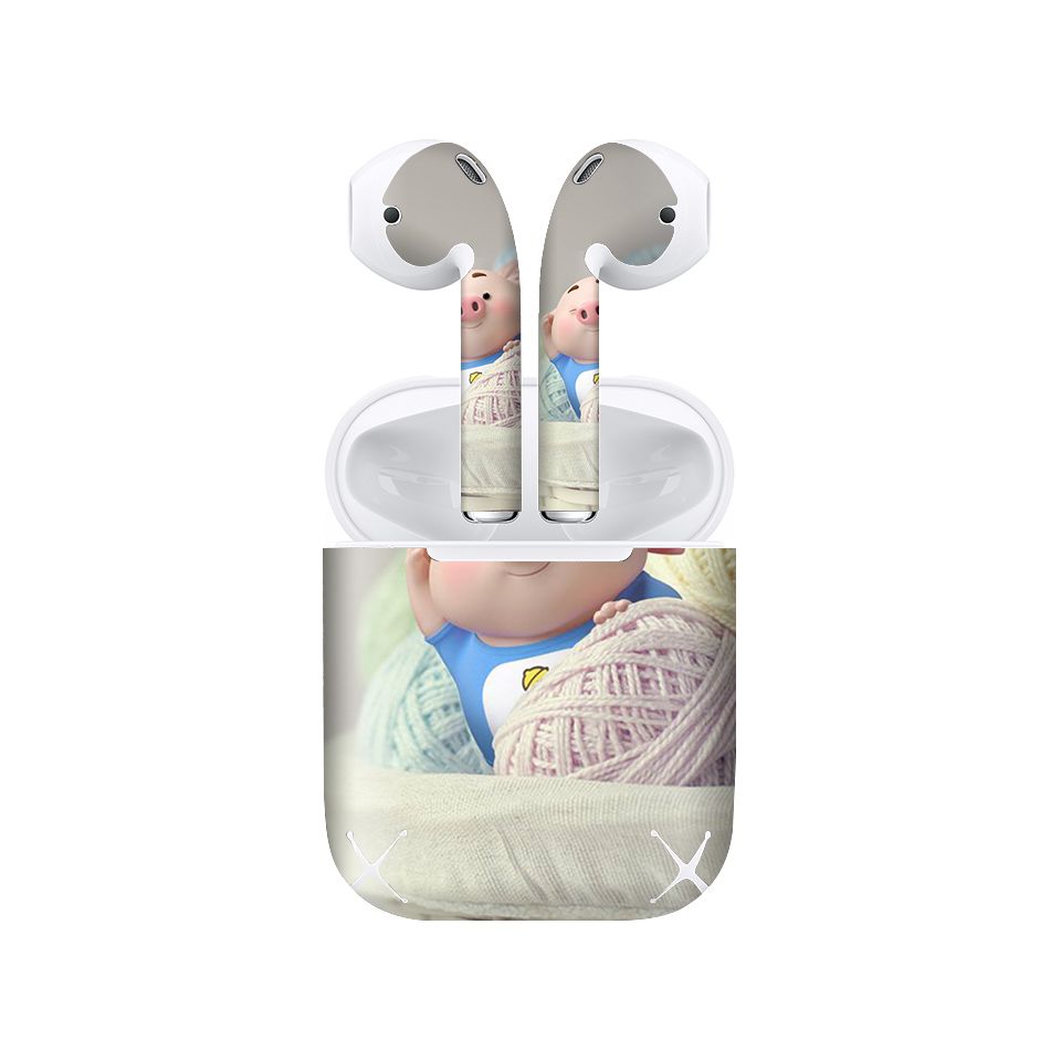 Miếng dán skin chống bẩn cho tai nghe AirPods in hình Heo con dễ thương - HEO2k19 - 128 (bản không dây 1 và 2