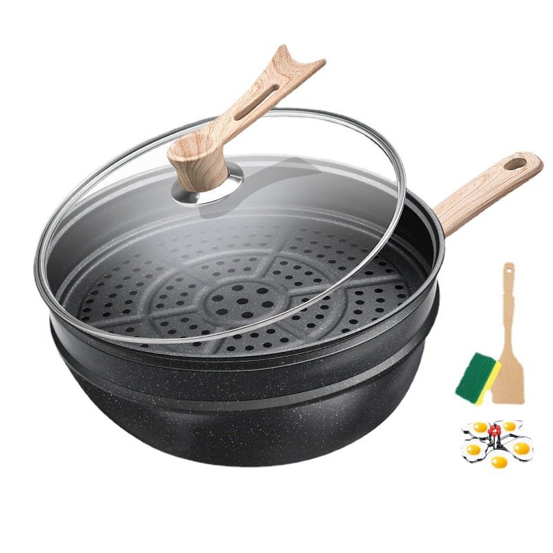 Bộ Chảo Chiên Xào & Hấp 2trong1 Steamed Frying Pan Stone Germany 480T - tặng dụng cụ vệ sinh