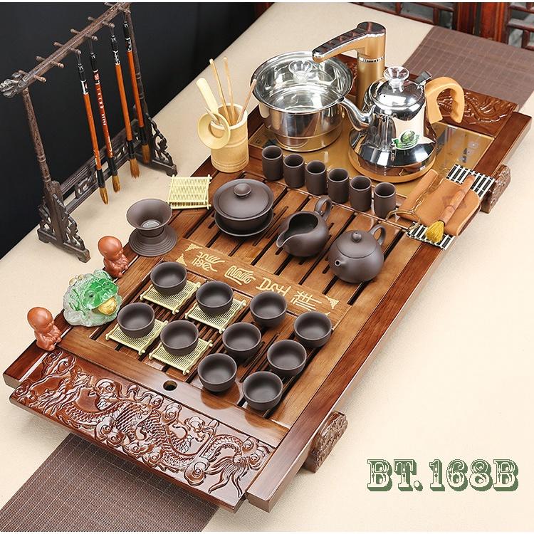 Tổng Hợp Khay Trà Vân Rồng - Kết Hợp Bếp Điện Thông Minh + Ấm Chén Phụ Kiện - Tặng Xô Trà Thải