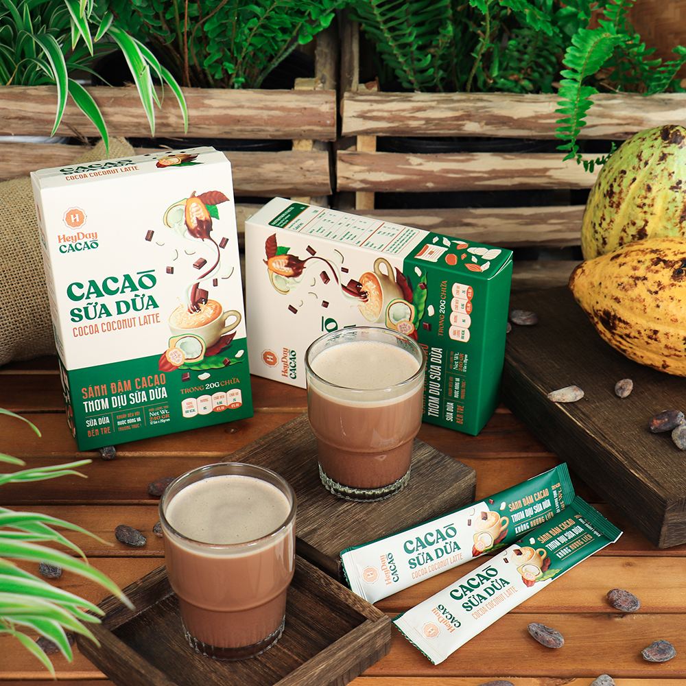 Bột Cacao Sữa Dừa Heyday - Combo 4 gói 20g - Bột cacao sữa dừa tự nhiên, thuần chay - Heyday Cacao