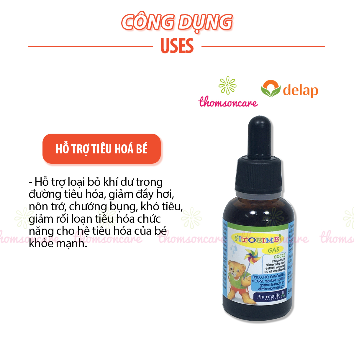 Gas Bimbi - Hỗ trợ giảm rối loạn tiêu hóa cho bé - Chai 30ml - Nhập khẩu từ hãng Fitobimbi của Ý